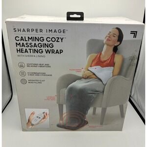 Sharper Image Calming Cozy Massaging Heating Wrap Sherpa Gray New Open Box